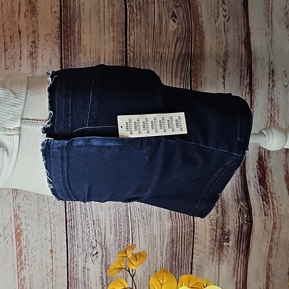 NWT URBAN OUTFITTERS LOW-RISE RUCHED FRONT RAW HEM DENIM STRETCH MINI SKIRT - Picture 5 of 12